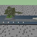 Garden Feature Design With Small Tree Water Pool And Decorative Lights On Tiled Ground 3d model
