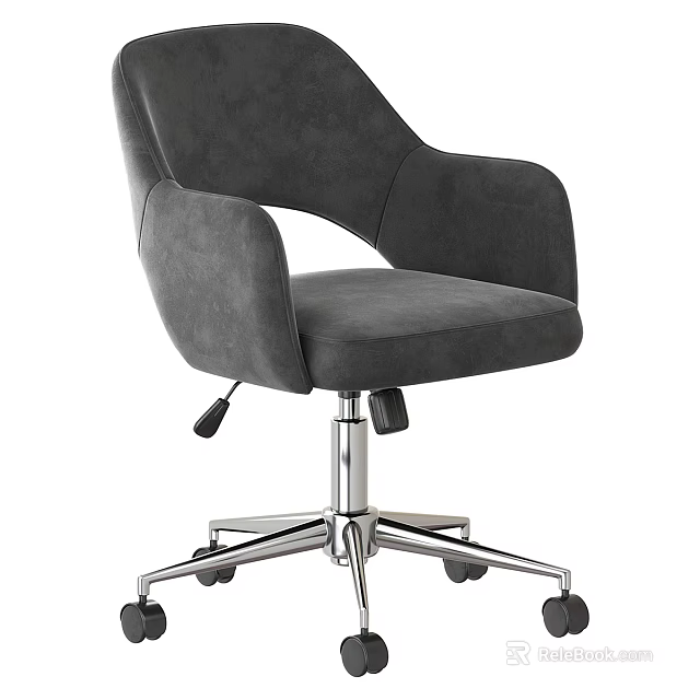 Modern Gray Velvet Office Chair With Padded Armrests Chrome Base And Adjustable Height Wheels 3d model 