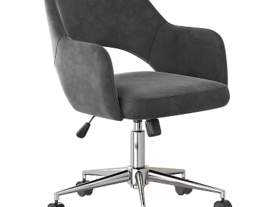 Modern Gray Velvet Office Chair With Padded Armrests Chrome Base And Adjustable Height Wheels 3d model