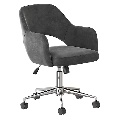 Modern Gray Velvet Office Chair With Padded Armrests Chrome Base And Adjustable Height Wheels 3d model