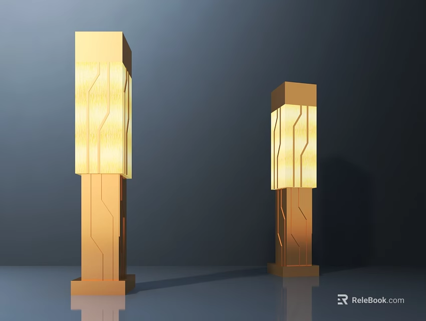 Golden Column Outdoor Lights With Wavy Pattern And Warm Illumination Design 3d model 