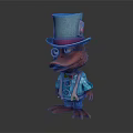 Cartoon Duck Character With Monocle Light Green Hat Pink Brim And Blue Vest Outfit