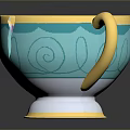 Blue Ceramic Cup With Yellow Rim Purple Crack And Spiral Patterns