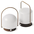 Modern Table Lamps With White Vertical Striped Lampshades Wooden Bases And Metal Handles