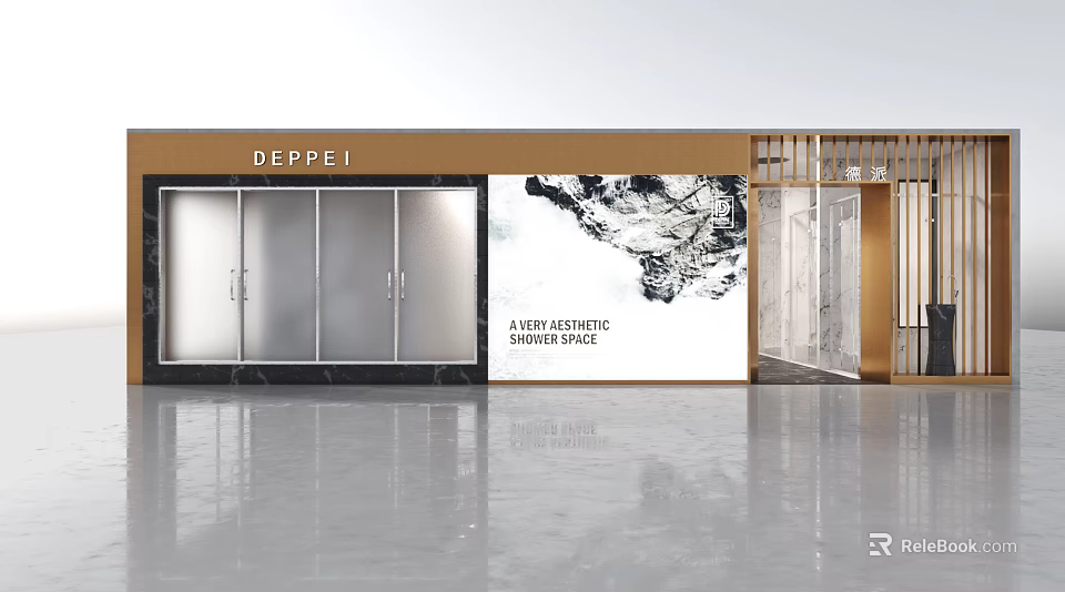 DEPPEI Ashen Aesthetic Granite Tile Showroom With Modern Glass Doors And Marble Design 3d model 