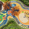Vibrant Children's Park Landscape with Colorful Playground Ground Winding Paths Autumn Trees and Slide