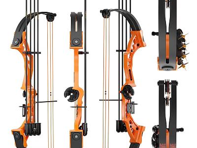 Orange and Black Modern Compound Bow Archery Weapon with Multiple Parts and Detailed Design 3d model
