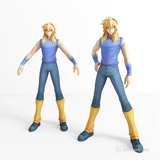 Game Movie Character Blonde Hair Blue Sleeveless Top Jeans Yellow Long Socks 3d model 