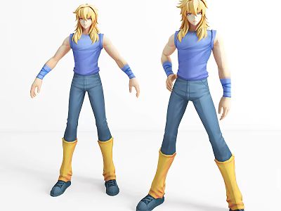 Game Movie Character Blonde Hair Blue Sleeveless Top Jeans Yellow Long Socks 3d model