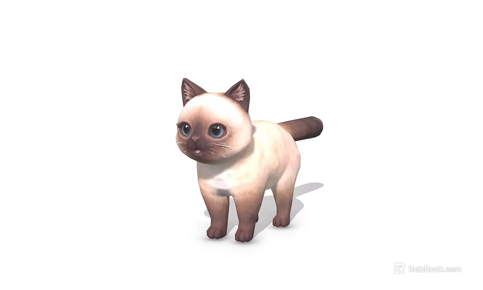 3D Modeled Siamese Cat Character With Blue Eyes Cream Fur And Dark Points 3d model 