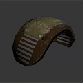 Curved Brown Leather Structure With Green Surface And Metal Strips