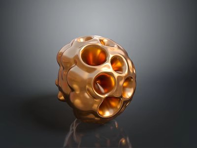 Shiny Golden Abstract Sphere With Multiple Holes And Textured Surface 3d model