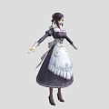 Elegant Game And Movie Character In Dark Maid Outfit With White Apron And Lace Details