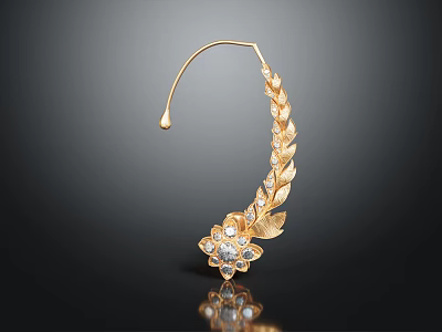 Elegant Gold Leaf Flower Shaped Earring With Sparkling Diamonds And Delicate Design 3d model