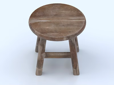 Natural Wooden Stool With Round Seat And Four Legs Design 3d model