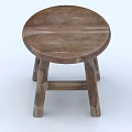 Natural Wooden Stool With Round Seat And Four Legs Design
