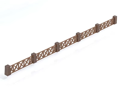 Brown Wooden Fence With Crisscross Lattice Design And Support Posts 3d model