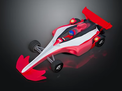 Red And White Race Car Model With Rear Wing And Cockpit Design 3d model