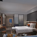 Modern Comfortable Hotel Room Interior With King Bed Flat Screen TV Sofa And Coffee Table 3d model