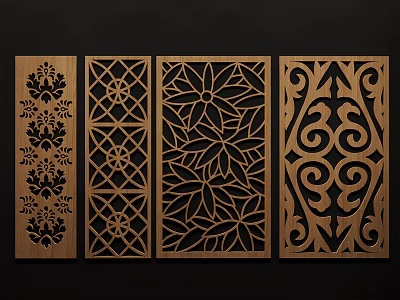 Decorative Wooden Room Dividers With Various Carved Floral And Geometric Patterns 3d model