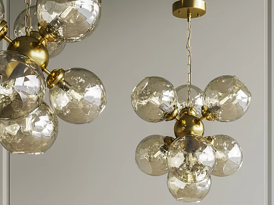Elegant Modern Chandelier With Crystal Glass Balls And Gold Metal Frame Design 3d model