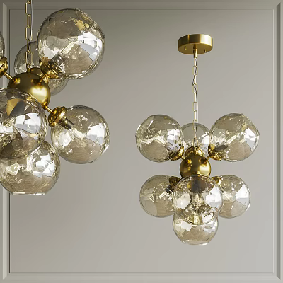 Elegant Modern Chandelier With Crystal Glass Balls And Gold Metal Frame Design 3d model