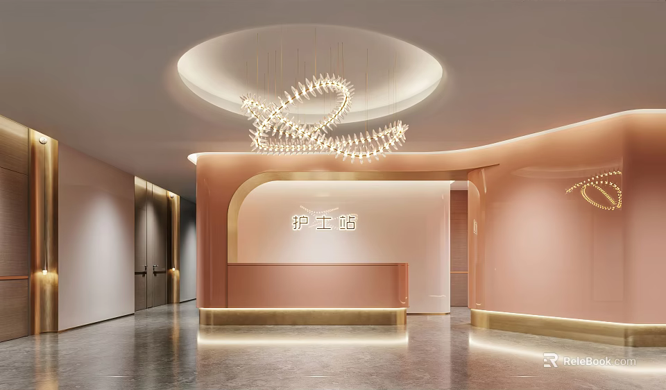 Modern Hospital Outpatient Clinic Interior Design With Nurse Station And Reception Desk 3d model 