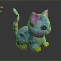 Colorful Striped Cat Toy Figure With Pink Ears Blue Body Yellow Paws And Purple Collar