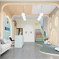 Welcoming Kindergarten Interior With Sofa Reception Desk Colorful Stairs And Cartoon Decor