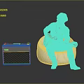 Man Playing Red Electric Guitar On Bean Bag Chair With Gray Amplifier
