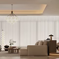 Modern Living Dining Room Interior With Beige Sofa Coffee Table Chandelier And Window Blinds