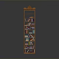 Wooden Bookshelf With Carved Top And Multiple Shelves Filled With Books