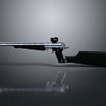 Silver Pistol With Black Grip And Scope On Gray Background With Reflection 3d model