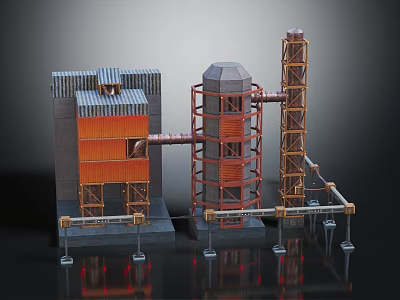 Industrial Architecture Featuring Cylindrical Tower Metal Framework Pipes And Orange Sections 3d model