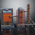 Industrial Architecture Featuring Cylindrical Tower Metal Framework Pipes And Orange Sections 3d model