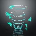 Cartoon Scene With Green Butterflies Around Blue Spiral On Dark Background With Reflection