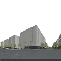 Modern White Industrial Factory Buildings With Trees Along Spacious Road And Urban Landscape