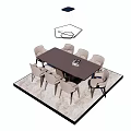 Modern Dining Table Set With Eight Chairs Pendant Light And Area Rug 3d model