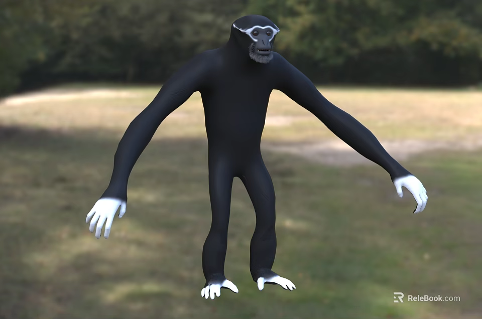 Black Reptile With White Hands Feet And Goggles Standing In Grassland Near Trees 3d model 