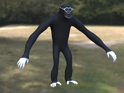 Black Reptile With White Hands Feet And Goggles Standing In Grassland Near Trees 3d model