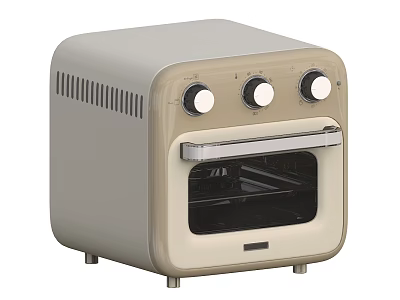 Beige Modern Toaster Oven Kitchen Appliance With Three Knobs Transparent Door And Silver Handle 3d model
