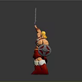 Muscular Male Warrior Holding Sword In Red Outfit 3D Model Design