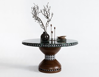 Modern Dining Table Dining Table Coffee Table Plant Vase Ornaments Round Table Candlestick Coffee Table 3d model