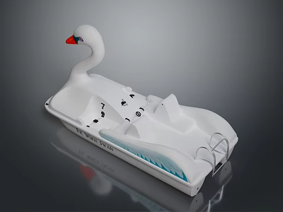 White Swan Shaped Pedal Boat With Red Beak Seats Pedals And Blue Accents 3d model