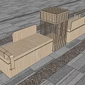 Wooden Garden Flower Planters With Rectangular And Grid Design On Paved Ground 3d model
