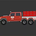 Red Fire Truck Model With Open Rear Bed And Equipment On Reflective Surface 3d model