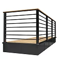 Modern Railings With Black Metal Bars And Wooden Deck Platform Design