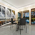 Modern Interior With Glass Sliding Doors Marble Floor Reception Counter And Potted Plant