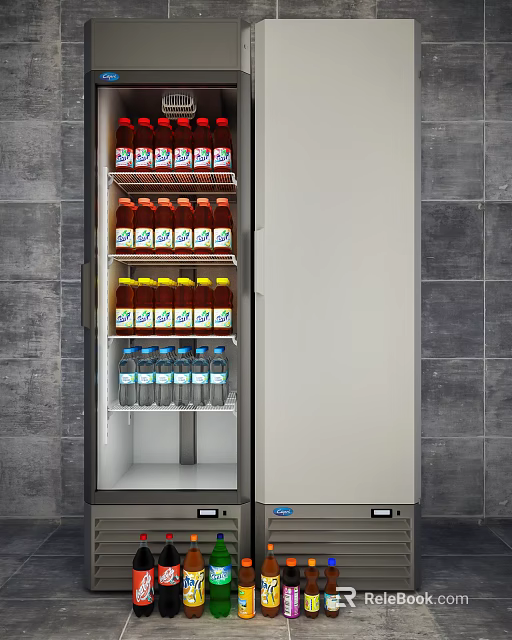 Open Door Commercial Refrigerator With Organized Shelves Holding Bottled Beverages And Drinks 3d model 