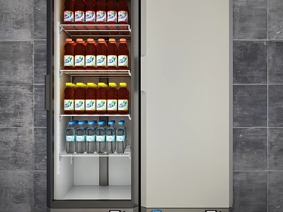 Open Door Commercial Refrigerator With Organized Shelves Holding Bottled Beverages And Drinks 3d model